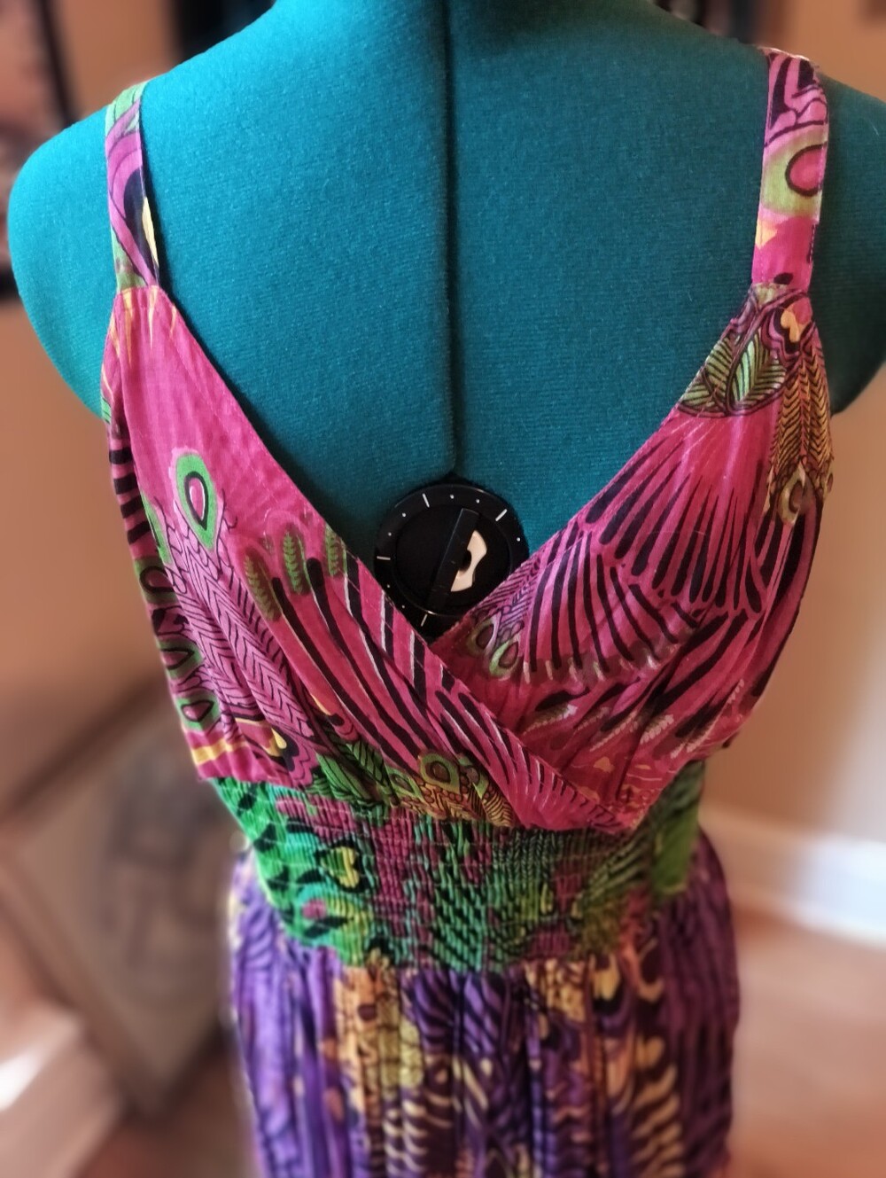 Y2K Studio West Bohemian Tiered V-Neck Sleeveless Dress in Purple, Pink & Green - Picture 2 of 5